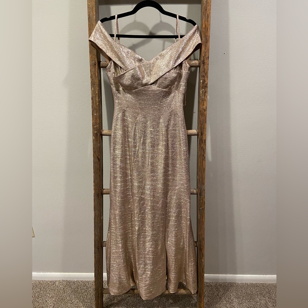 Gold/Champagne Shimmering Off the Shoulder Dress